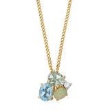 9ct Yellow And White Gold Diamond, Opal, Blue Topaz And Green Amethyst Multi Stone Cluster Pendant Only GP2264