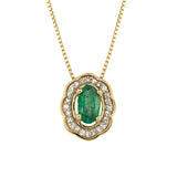 9ct Yellow Gold Ornate Emerald And Diamond Halo Pendant Only GP2299G