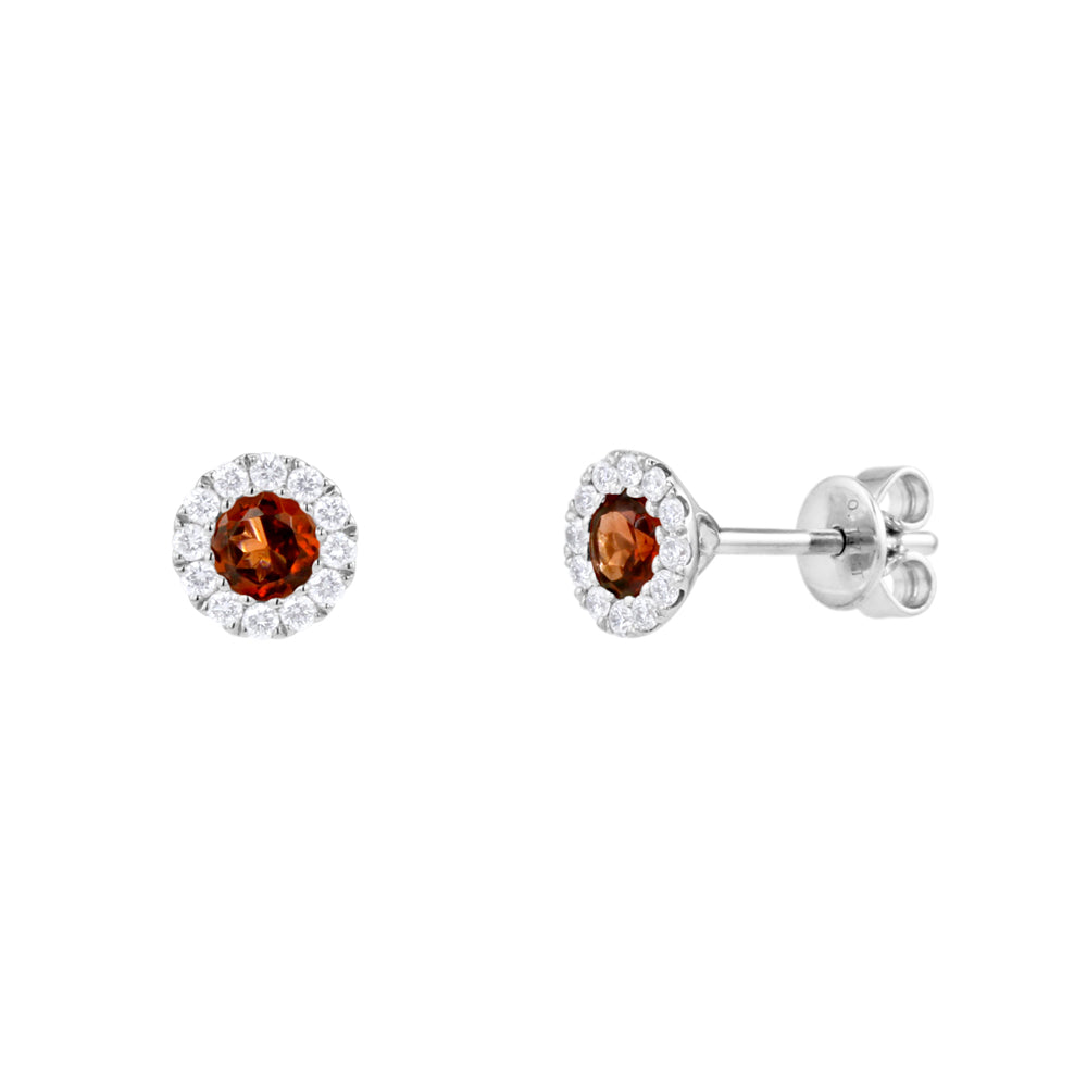 18ct White Gold 0.34ct Garnet And 0.17ct Diamond Halo Stud Earrings