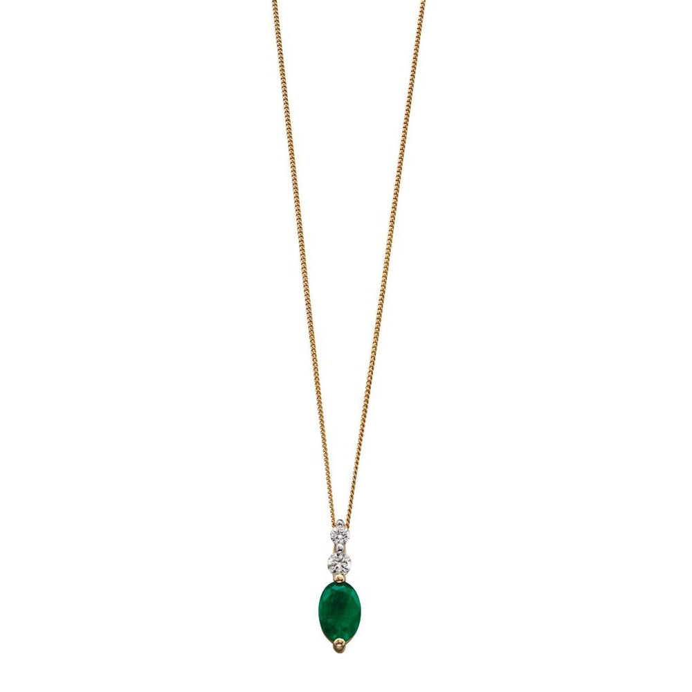 9ct Yellow Gold Diamond And Emerald Drop Pendant Only GP2055G