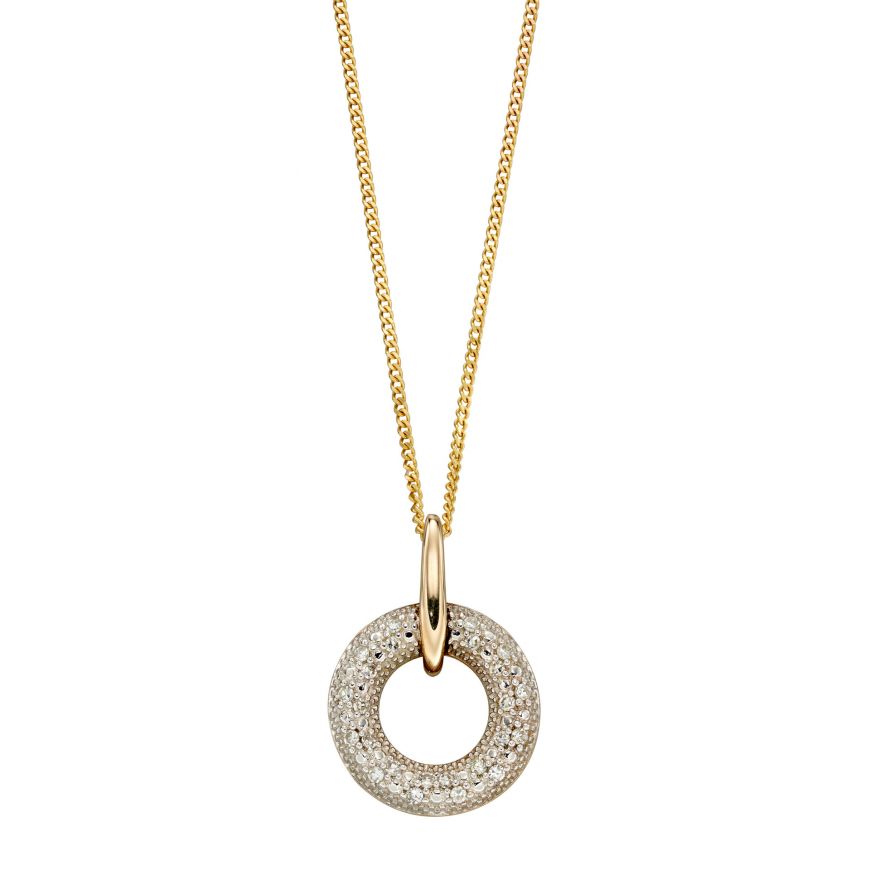 9ct Yellow Gold Diamond Domed Circle Pendant Only GP2257