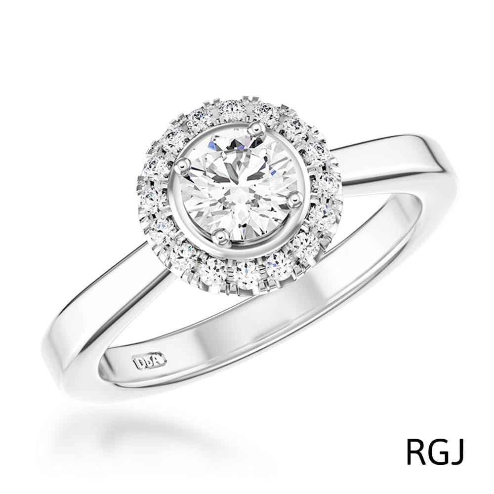 The Skye Platinum Round Brilliant Cut Diamond Engagement Ring With Diamond Halo