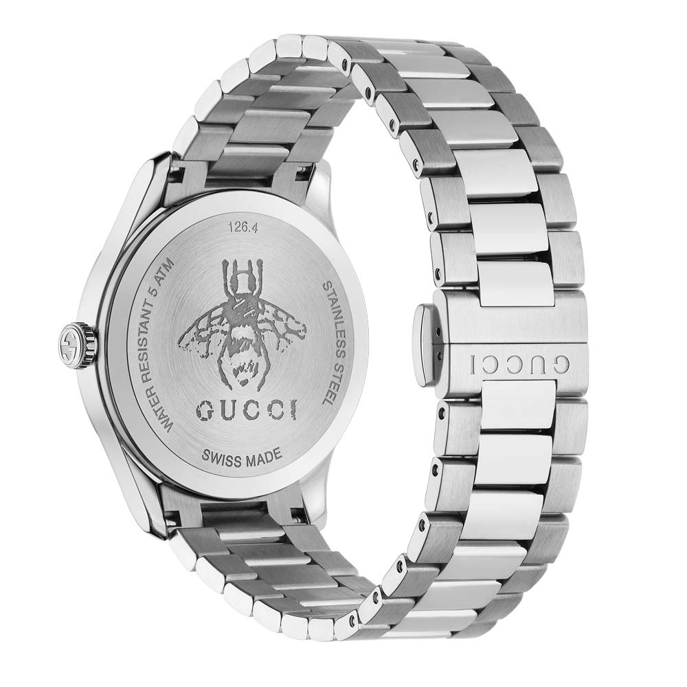Gucci Ladies G-Timeless Stainless Steel Silver Bee Motif Dial Bracelet Watch YA1264126