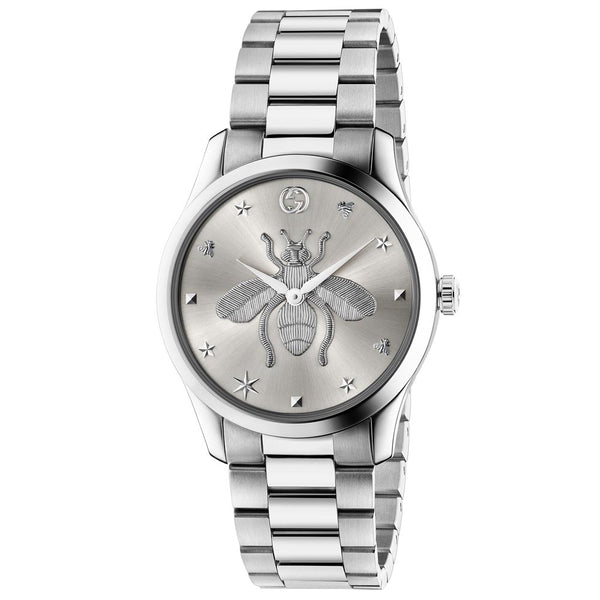 Gucci G-Timeless 38mm Silver Bee Motif Dial Ladies Quartz Watch YA1264126